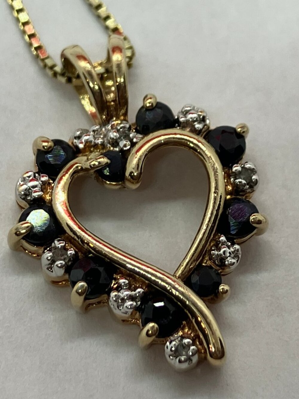 Ross Simons Gold Vermeil Sterling Silver Sapphire/Diamond Heart Pendant Necklace
